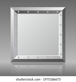 metal plaque and mirror reflection on gray background