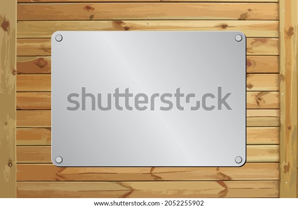 metal plaque on wooden\
slats background