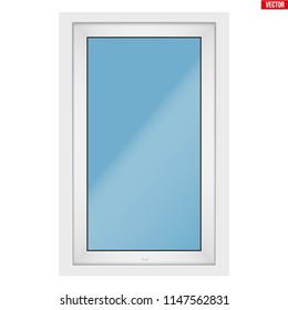 Metal plastic PVC window with one sash and one opening casement. Outdoor view. Presentation of models and frame installation. White color. Sample Vector Illustration isolated on white background.