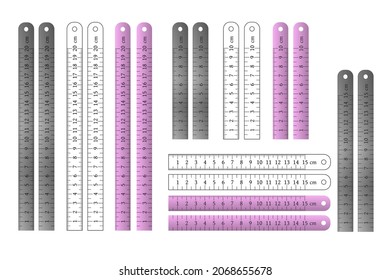Metal and plastic straight rulers set vector illustration.