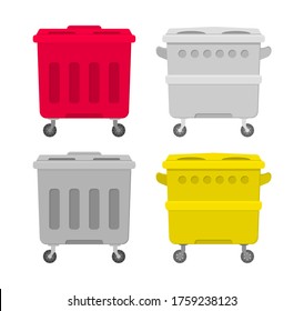 Metal and plastic trash container bins isolated on white background. Flat illustration of indoor trash cans on street. Collection of bin and bucket for rubbish. Vector illustration, eps 10.