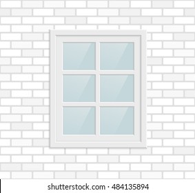 Metal plastic window in white brick wall
