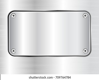 Metal Plate Background, Steel Nameplate With Screws, Vector Illustration.