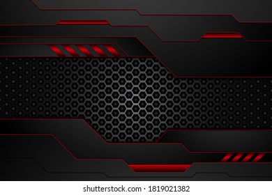 metal plate black and contrast red stripes on steel mesh. template modern technology design background. vector illustration