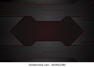 metal plate black and contrast red stripes on steel mesh. template modern technology design background. vector illustration