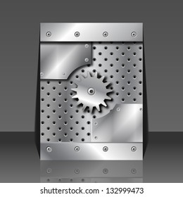 Metal plate and gears vector - flyer design