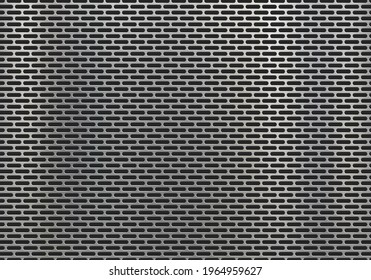 Metal plate with geometric pattern and holes. Textured background. Vector illustration