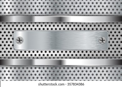Metal plate on metal background with perforation. Vector