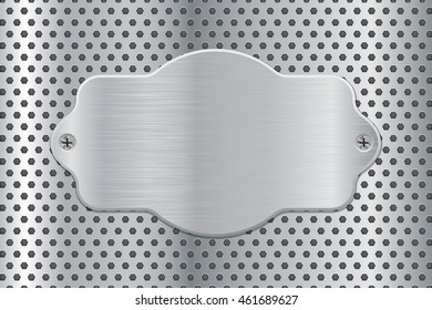 Metal plate on perforated background. Vector illustration