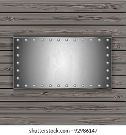 metal plate on wooden boards. vector illustration