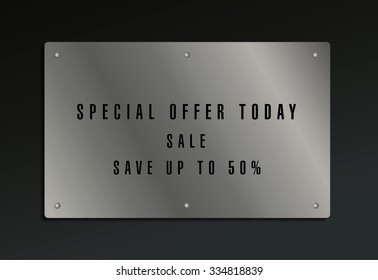 Metal plate. Sale. Special offer.