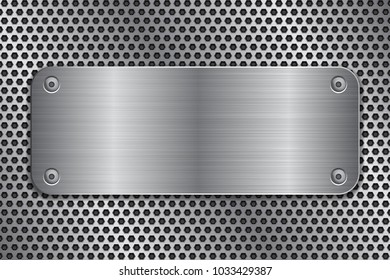 Metal plate with screws on perforated texture. Vector illustration