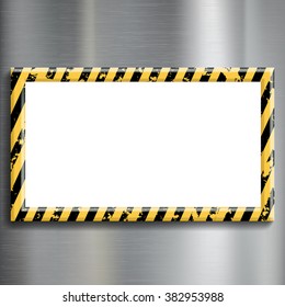 Metal plate with warning stripes. Construction background. Stock vector illustration.