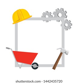 metal plate with wheelbarrow and tools