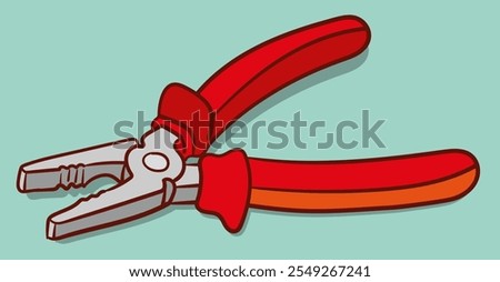 Metal Pliers Tool with Rubber Handle vector illustration.Hand tools for repair, construction, building and maintenance.Mechanic and Electrician work tool equipment object icon concept. 