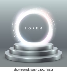 Metal podium with circle light effect