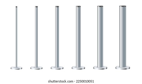 Metal poles with different diameters. metal columns. Steel pipes. Template design for urban advertising banners.