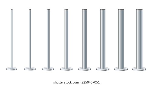 Metal poles with different diameters. metal columns. Steel pipes. Template design for urban advertising banners.