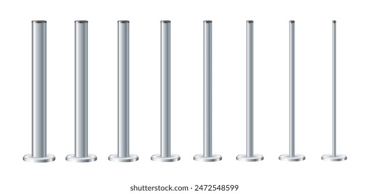 Metal poles with different diameters. metal columns. Steel pipes. Template design for urban advertising banners.