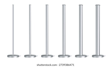 Metal Poles with Different Diameters Set Steel Columns and Vertical Pipes Template for Urban Advertising Banner Display Design Vector Illustration