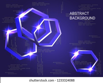 Metal polygons sparkle on the background. 3D vector illustration . Futuristic geometric background. Abstract composition. Blue three-dimensional metal polygon in space.