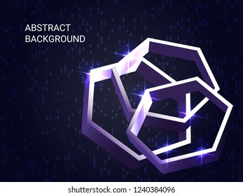 Metal polygons sparkle on the background. 3D vector illustration . Modern geometric background. Abstract composition. Bronze three-dimensional metal polygon in space.