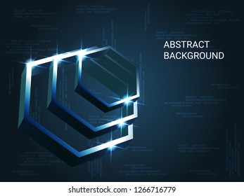 Metallpolygonen funkeln auf dem Hintergrund. Moderner geometrischer Hintergrund. Abstrakte Komposition. 3D-Vektorillustration-Illustration. Blauer dreidimensionaler Metallpolygon im Weltraum.
