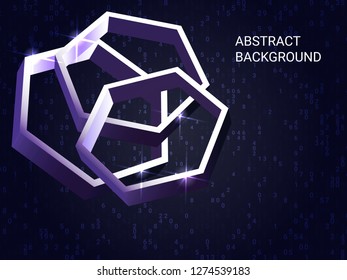 Metal polygons sparkle on the background. 3D vector illustration . Creative geometric background. Abstract composition. Bronze three-dimensional metal polygon in space.