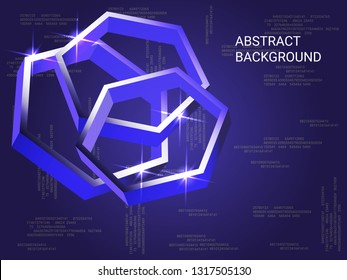 Metal polygons sparkle on the background. 3D vector illustration . Minimal geometric background. Abstract composition. Blue three-dimensional metal polygon in space.