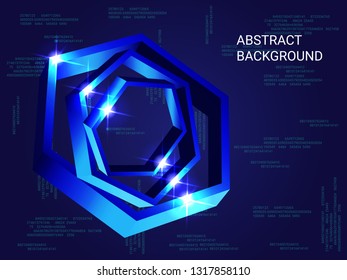 Metal polygons sparkle on the background. Futuristic geometric background. Abstract composition. 3D vector illustration . Blue three-dimensional metal polygon in space.