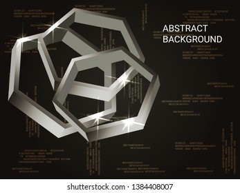 Metal polygons sparkle on the background. 3D vector illustration . Futuristic geometric background. Abstract composition. Silver three-dimensional metal polygon in space.