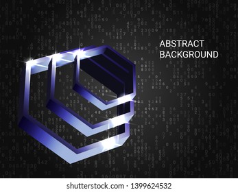 Metal polygons sparkle on the background. Futuristic geometric background. Abstract composition. 3D vector illustration . Violet three-dimensional metal polygon in space.