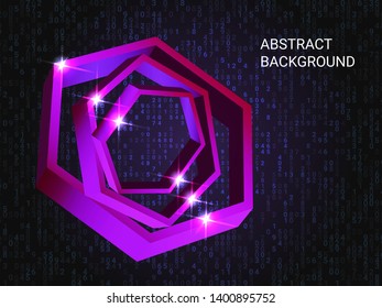 Metal polygons sparkle on the background. 3D vector illustration . Creative geometric background. Abstract composition. Violet three-dimensional metal polygon in space.