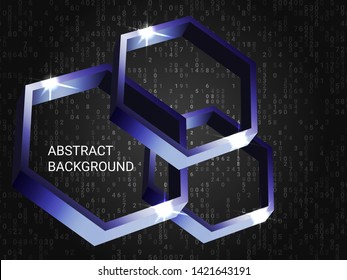 Metal polygons sparkle on the background. 3D vector illustration . Minimal geometric background. Abstract composition. Violet three-dimensional metal polygon in space.