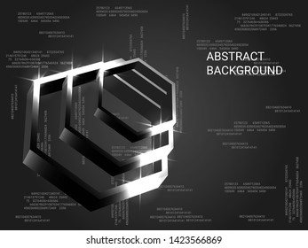 Metal polygons sparkle on the background. Creative geometric background. Abstract composition. 3D vector illustration . Silver three-dimensional metal polygon in space.