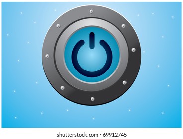 metal power blue button vector eps8