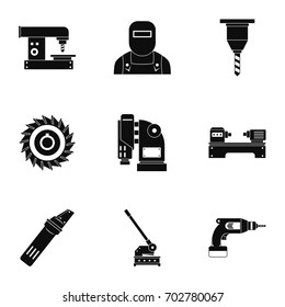 Metal processing tool icon set. Simple set of 9 metal processing tool vector icons for web isolated on white background