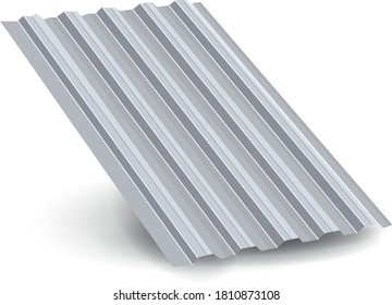 Metal profiled panel. Ribbed metal panel. Metal tile on an isolated white background. Realistic mockup