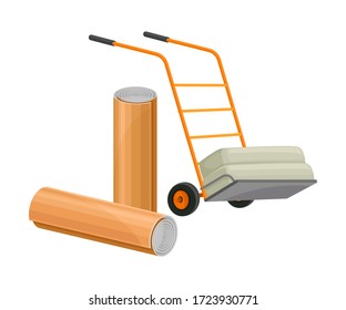 Metal Profiles and Trolley with Cement Packing on It Vector Illustration