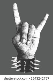 Metal Punk Finger Gesture With Studed and Spike Bracelet