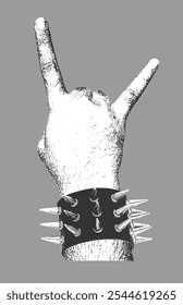 Metal Punk Finger Gesture With Studed and Spike Bracelet