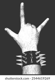 Metal Punk Finger Gesture With Studed and Spike Bracelet