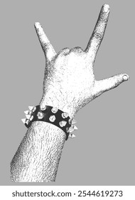 Metal Punk Finger Gesture With Studed and Spike Bracelet