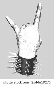 Metal Punk Finger Gesture With Studed and Spike Bracelet