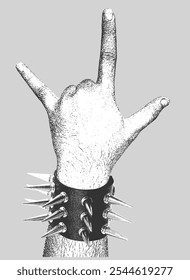 Metal Punk Finger Gesture With Studed and Spike Bracelet