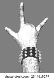 Metal Punk Finger Gesture With Studed and Spike Bracelet