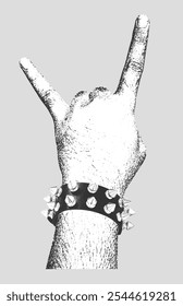 Metal Punk Finger Gesture With Studed and Spike Bracelet