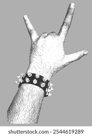 Metal Punk Finger Gesture With Studed and Spike Bracelet