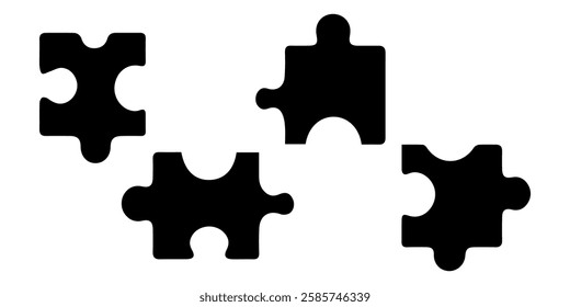 metal puzzle piece, Puzzle Piece Set collection. Isolated Black and White Jigsaw Icons for Infographics PNg, Minimal puzzle pieces icon set in black vector line style. Silhouettes of jigsaw puzzle.