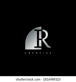 Metal R Letter Logo Illustration Template. Abstract techno half negative space style.